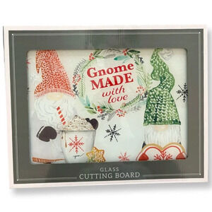Gnome Made With Love Glass Cutting Board Christmas Holiday Gift NWT